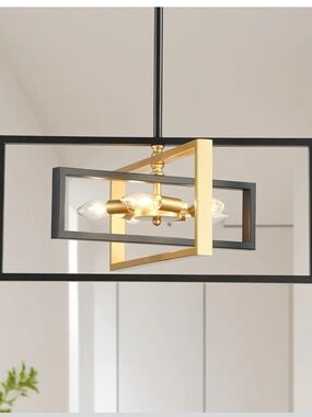XINGQI 22" Modern 5-Light Black and Gold Geometric Pendant Lighting Fixture
